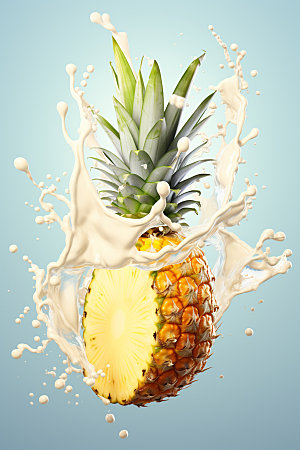 菠萝果汁饮料果汁飞溅摄影图