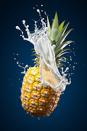 菠萝果汁菠萝牛奶果汁飞溅摄影图