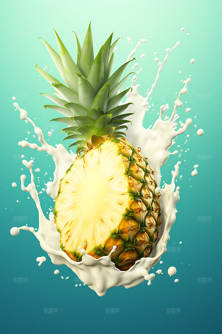 菠萝果汁创意奶昔摄影图