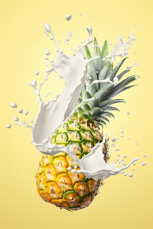 菠萝果汁菠萝牛奶高清摄影图