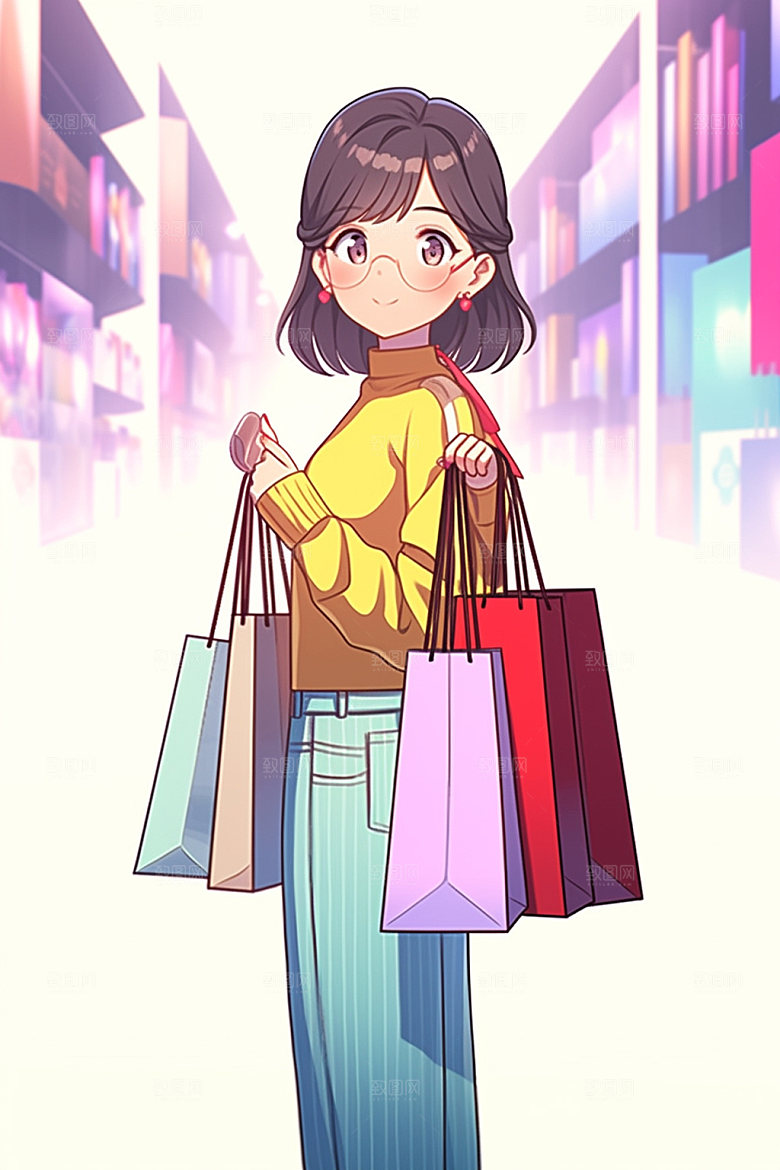 双十一逛街女生闺蜜矢量素材