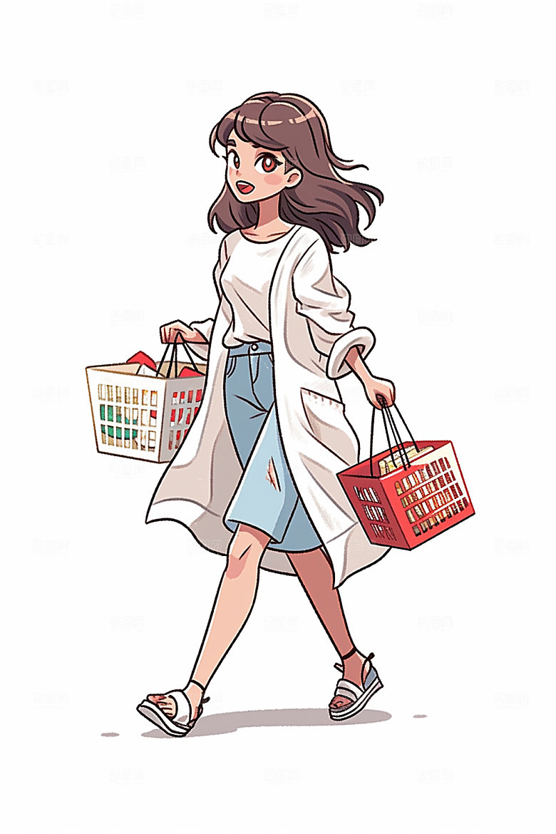 双十一手绘插画逛街矢量素材