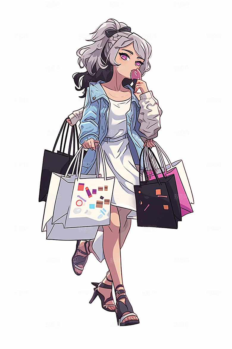 双十一逛街手绘插画矢量素材