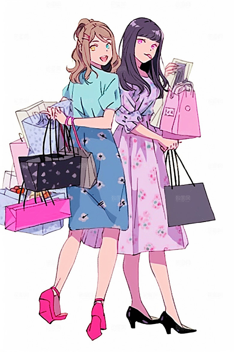 双十一快乐购物手绘插画矢量素材