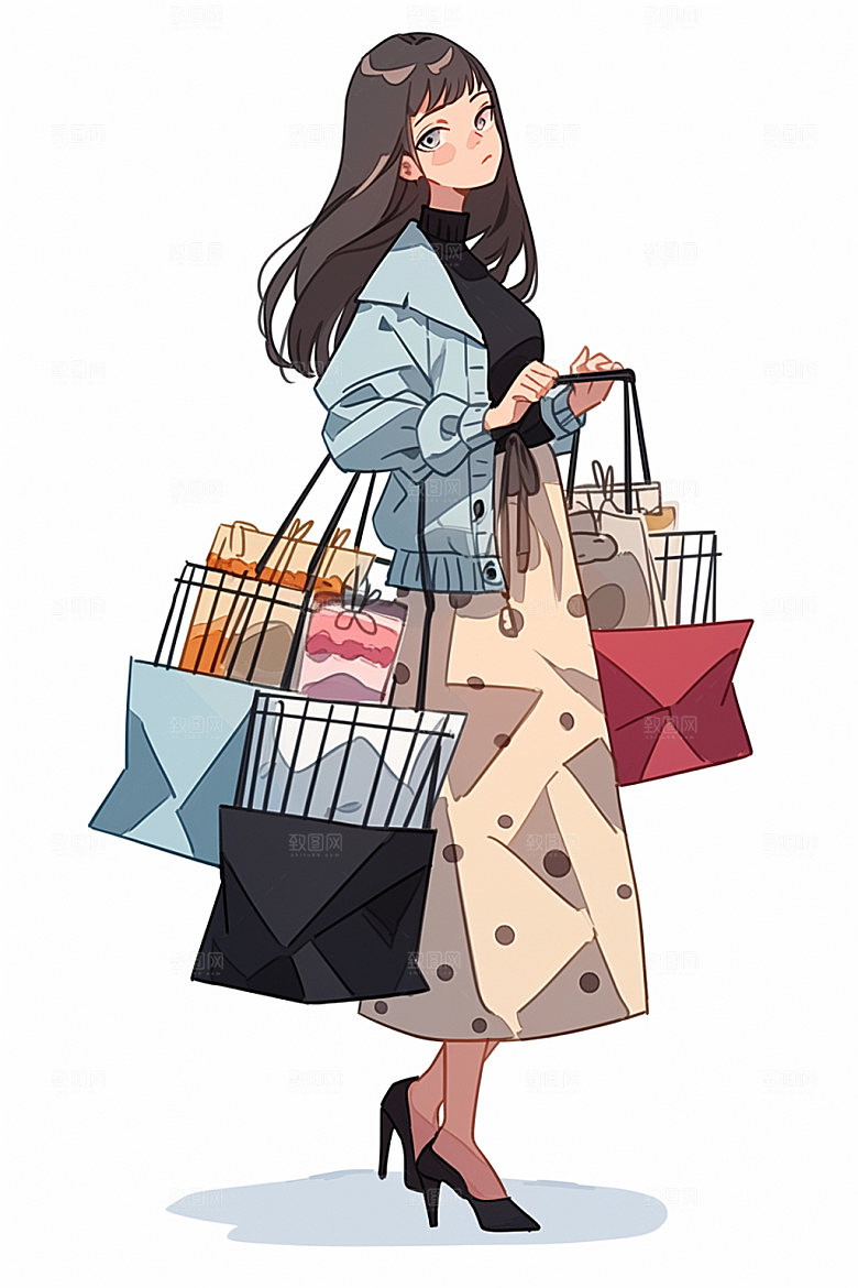 双十一逛街女生闺蜜矢量素材