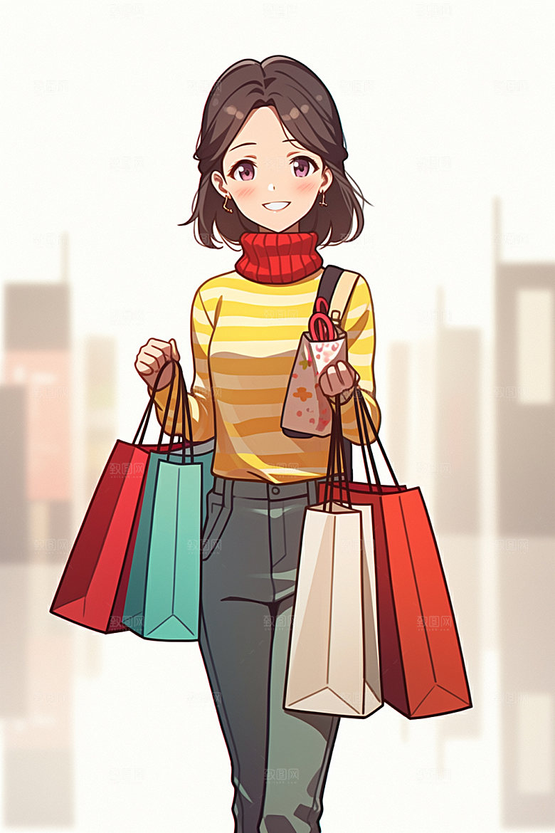 双十一女生闺蜜逛街矢量素材