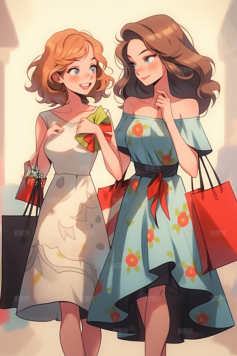 双十一手绘插画快乐购物矢量素材