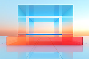 几何玻璃空间感蓝橙背景图