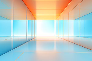 几何玻璃蓝橙空间感背景图