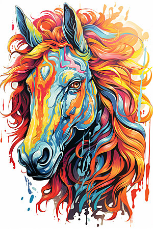 彩色马匹创意艺术插画