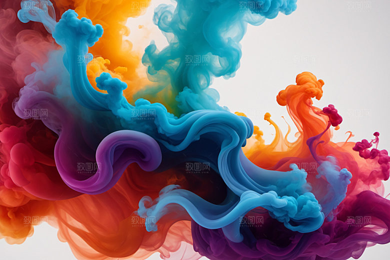 彩色烟雾立体漂浮背景图