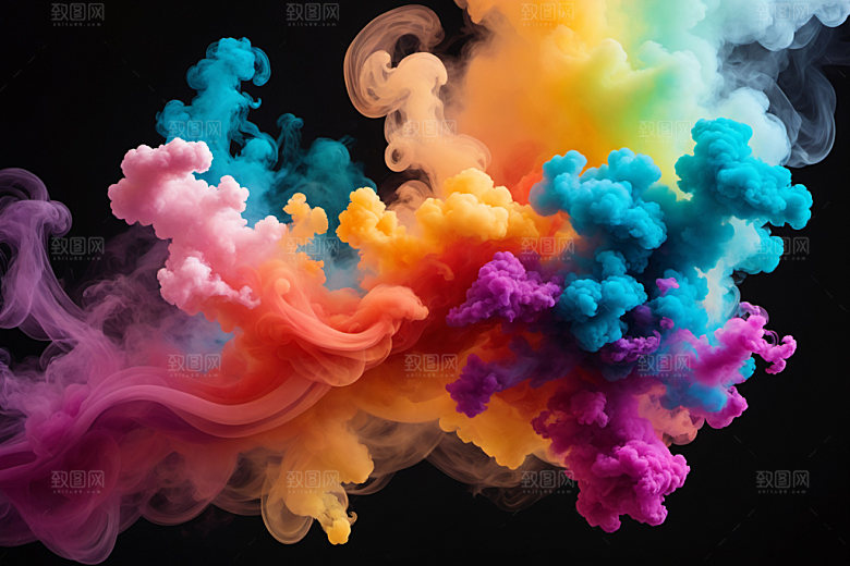 彩色烟雾炫彩立体背景图