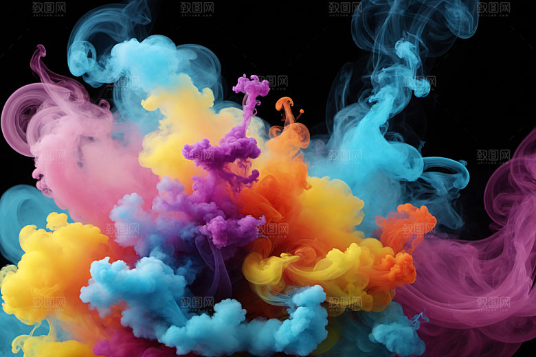 彩色烟雾抽象立体背景图