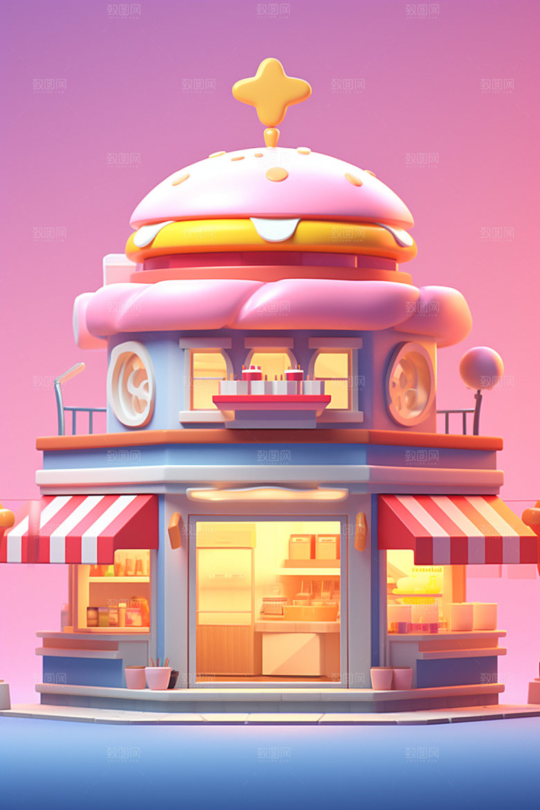快餐店卡通C4D模型
