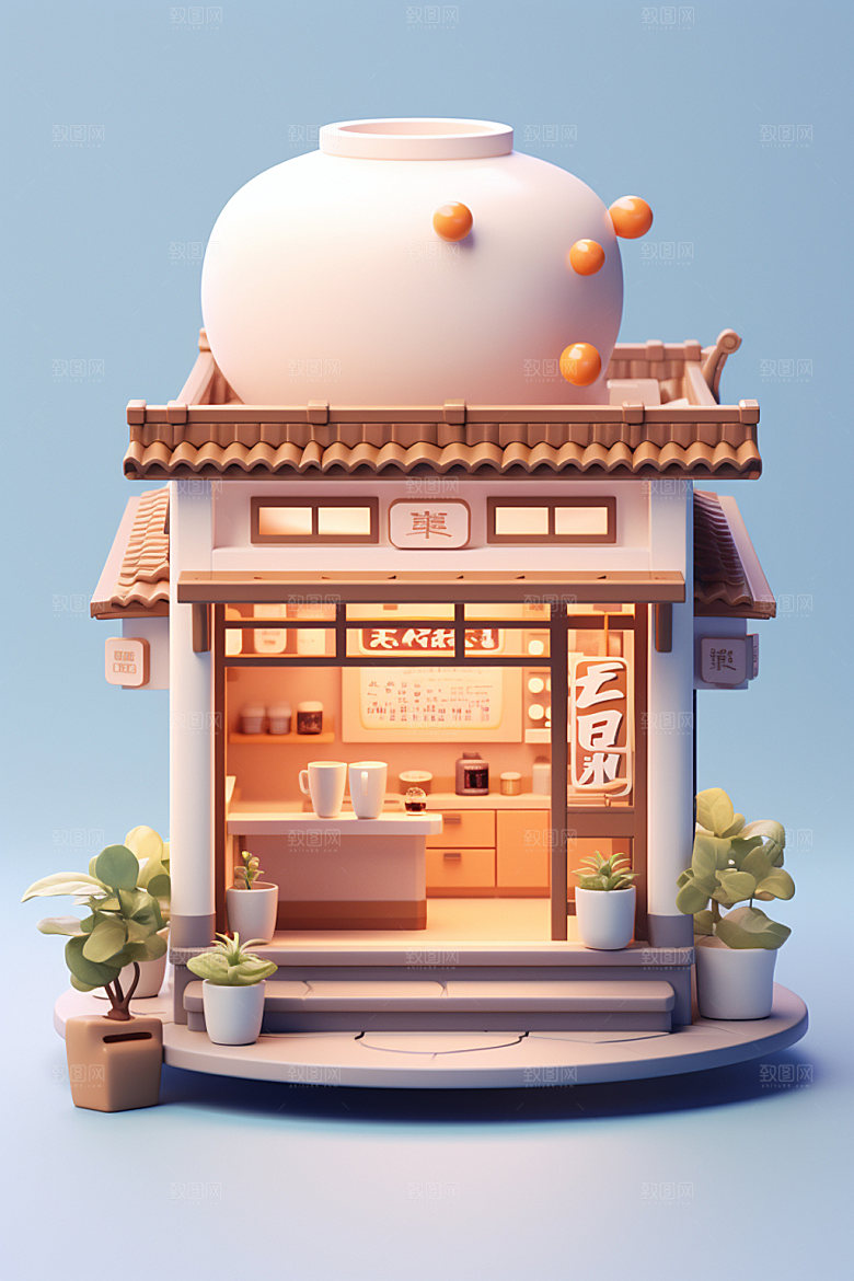 快餐店迷你立体模型