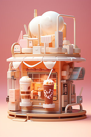 快餐店3D店铺模型