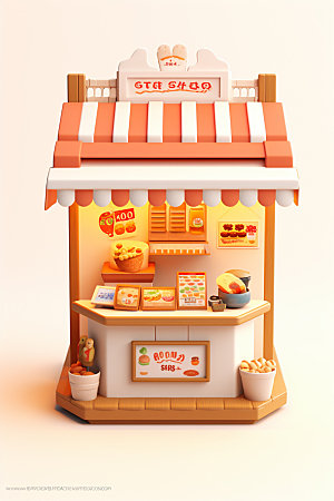 快餐店C4D卡通模型