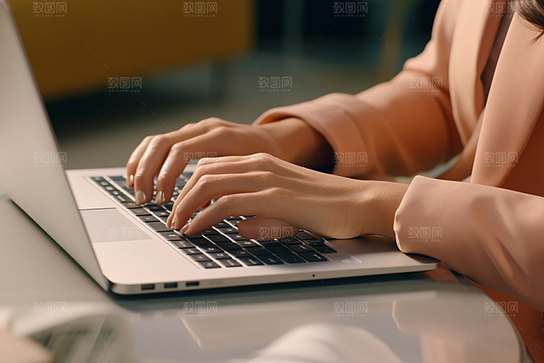 操控键盘笔记本工作摄影图