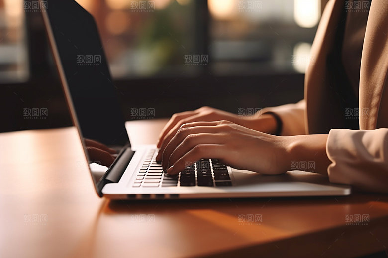 操控键盘笔记本工作摄影图