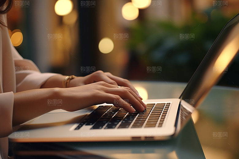 操控键盘办公局部特写摄影图