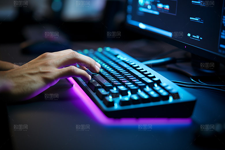 操控键盘工作高清摄影图