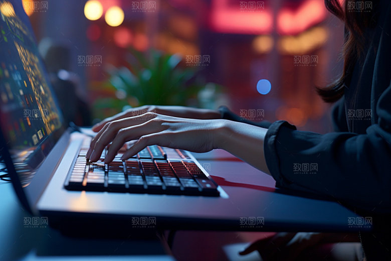 操控键盘办公场景摄影图