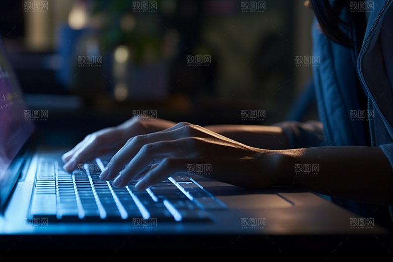 操控键盘笔记本局部特写摄影图