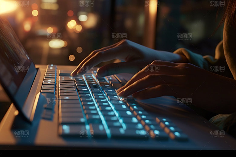 操控键盘办公局部特写摄影图