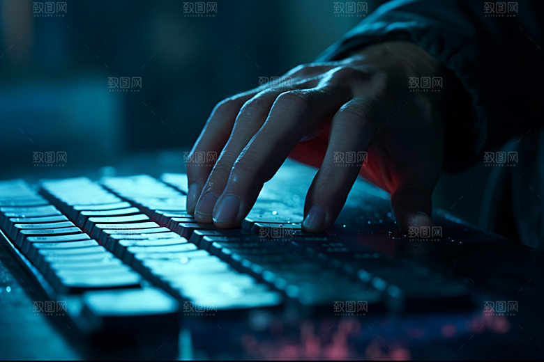 操控键盘工作局部特写摄影图
