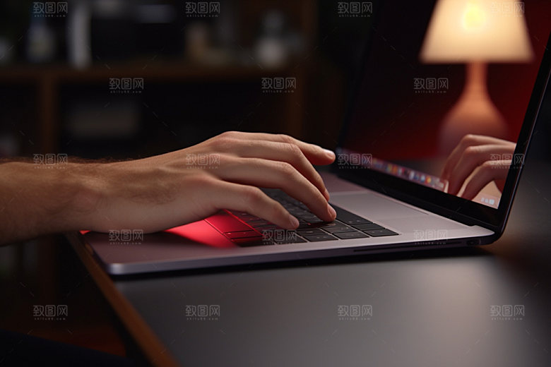 操控键盘工作局部特写摄影图