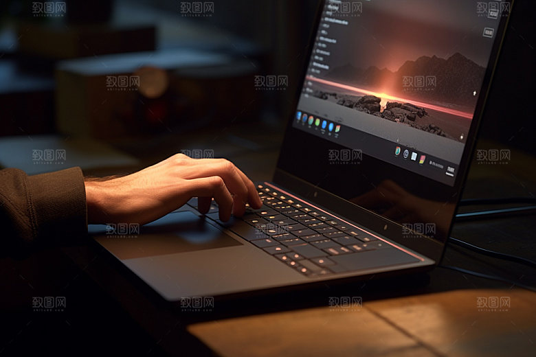 操控键盘商务笔记本摄影图