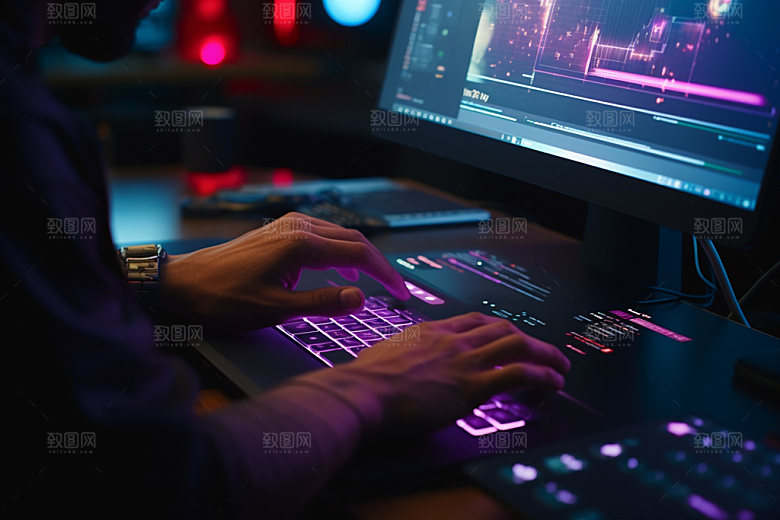 操控键盘场景工作摄影图