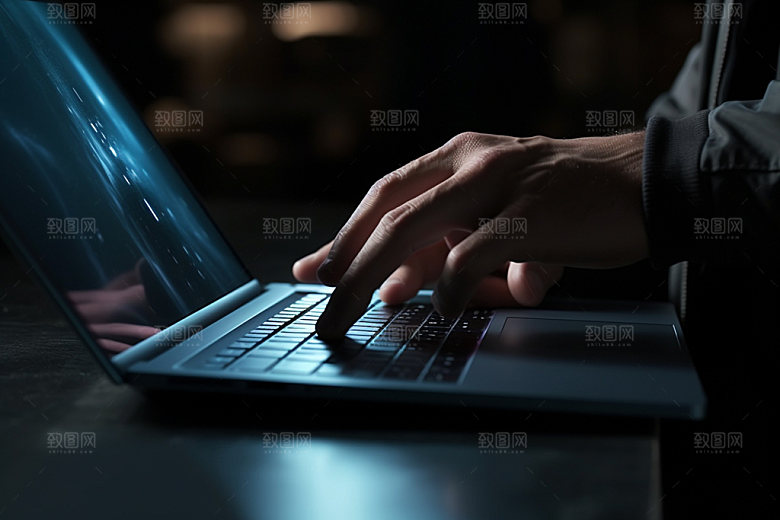 操控键盘笔记本局部特写摄影图