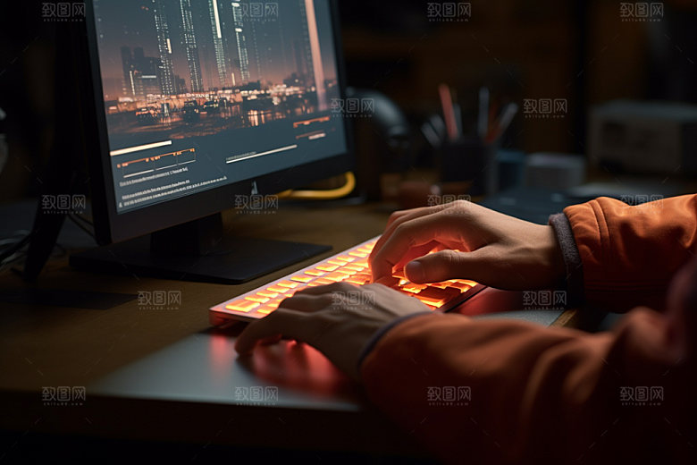 操控键盘局部特写工作摄影图