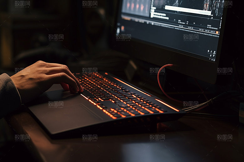 操控键盘工作笔记本摄影图