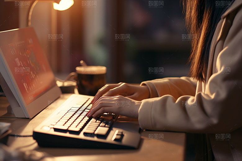 操控键盘笔记本局部特写摄影图