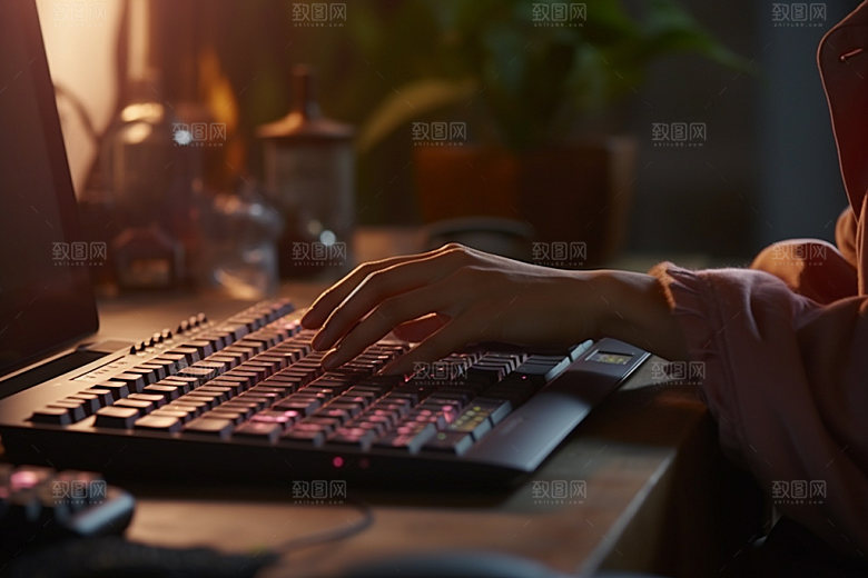 操控键盘局部特写场景摄影图