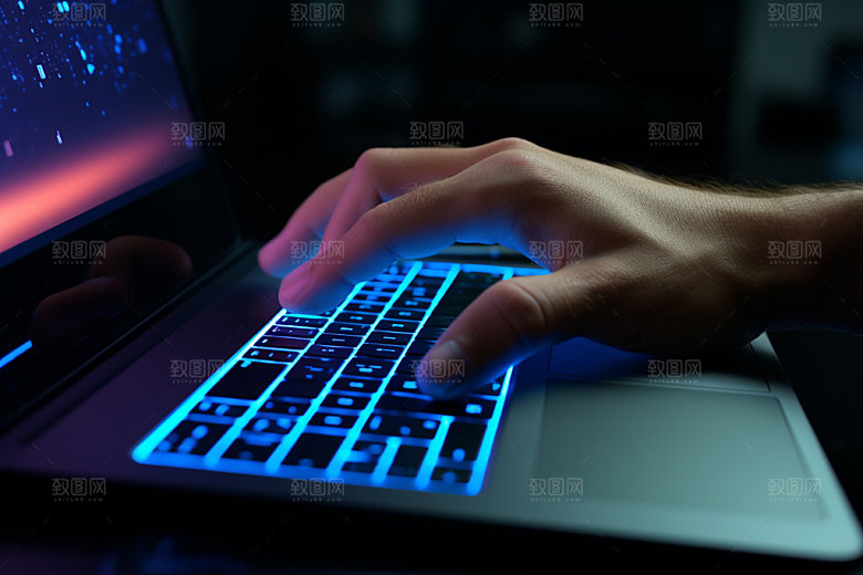 操控键盘笔记本局部特写摄影图