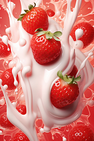 草莓果汁草莓牛奶奶昔摄影图