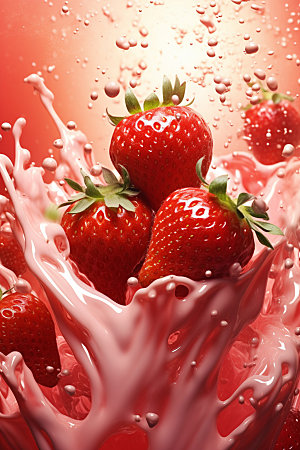 草莓果汁创意奶昔摄影图