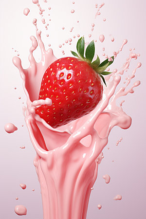 草莓果汁创意果汁飞溅摄影图