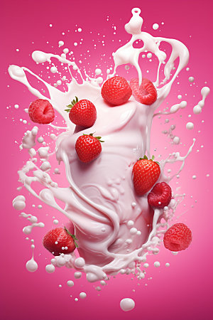 草莓果汁果汁飞溅创意摄影图