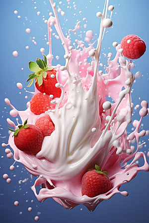 草莓果汁创意高清摄影图