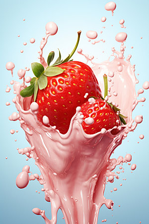 草莓果汁果汁飞溅创意摄影图