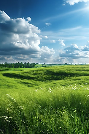 草原绿色草地晴朗天空摄影图