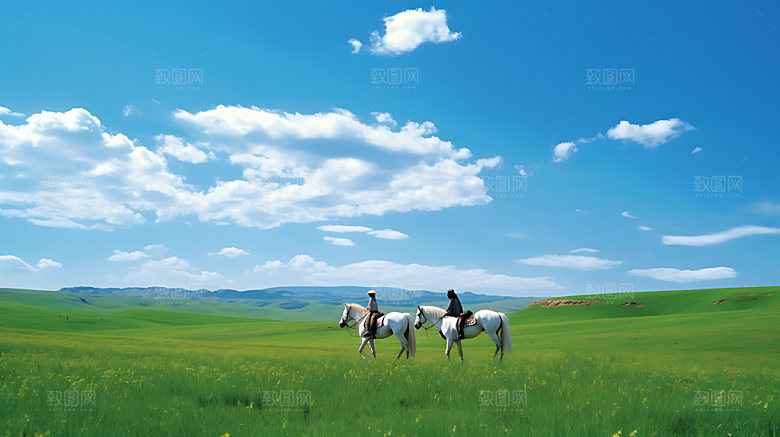 草原骑马草地摄影图