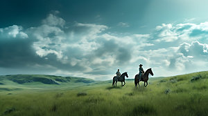 草原骑马高清摄影图