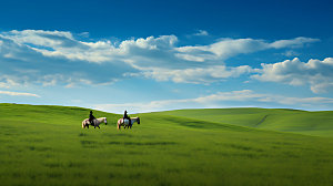 草原草地骑马摄影图