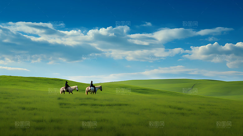 草原草地骑马摄影图