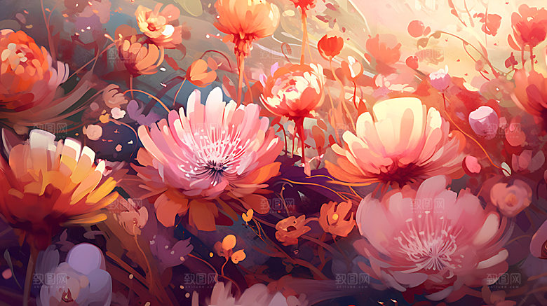 梦幻花卉风格化幻想CG插画